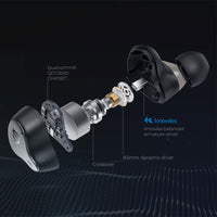 Soundpeats H1 Premium - Cut Section of  Earbuds showing Qualcomm Drivers